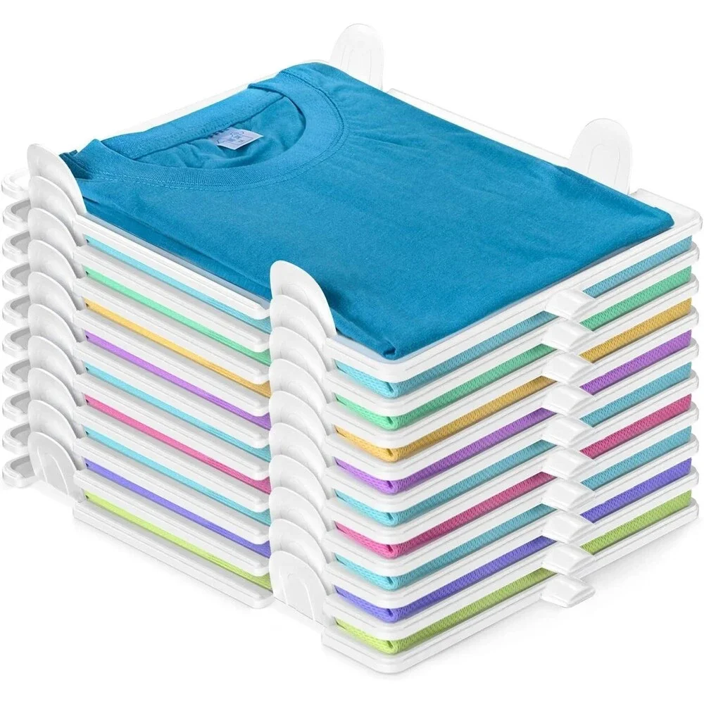 Accenter 10 Pack T-Shirt Organizer Closet Stackable Clothing Trays